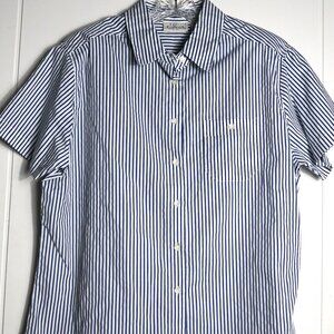 VTG Basic Editions Blue White Striped Button Down Campshirt Womens XL Grandma